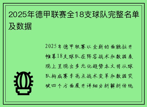 2025年德甲联赛全18支球队完整名单及数据